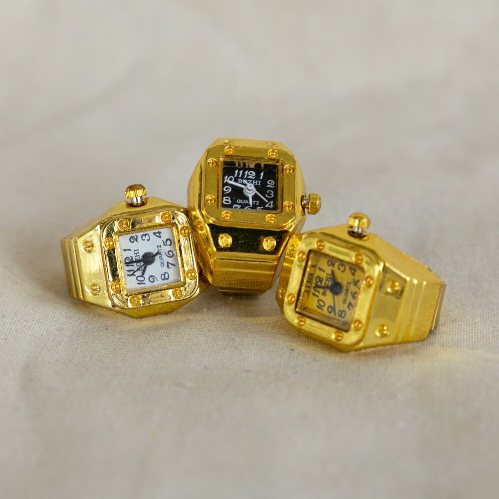 Y2K Vintage Retro Gold Square Watch Ring – Unisex, Adjustable, Brand New